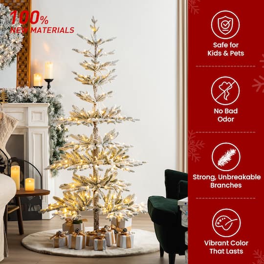 6ft. Pre-Lit Deluxe Flocked Slim Fir Artificial Christmas Tree, Warm White LED Lights